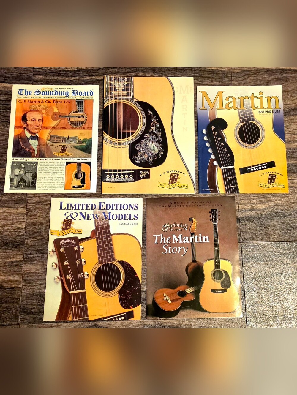Lot of (5) 2008 C.F. Martin Guitar Catalogs Price List Newsletter MARTIN STORY